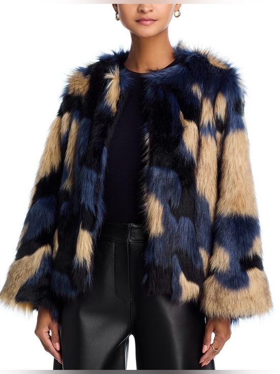 FARM Rio Jackets & Blazers - FARM Rio Navy Blue and Tan Faux Fur Coat